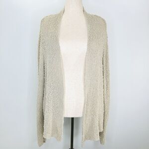 Eileen Fisher Cardigan Women XL Bone Cotton Knit Open Front Quiet Luxury Sweater